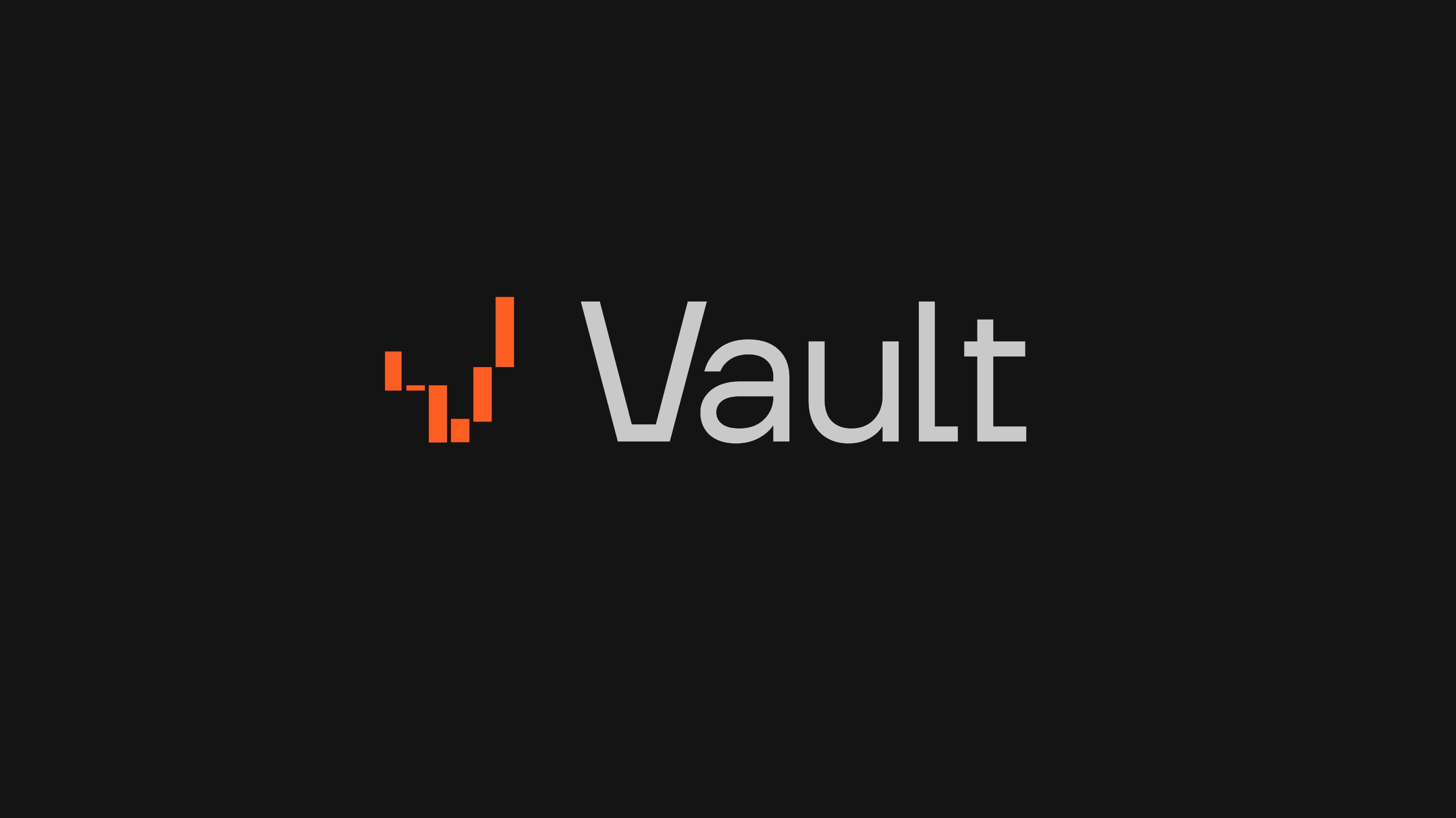 Vault primary lockup - ascending candlestick mark with Vault wordmark on void background