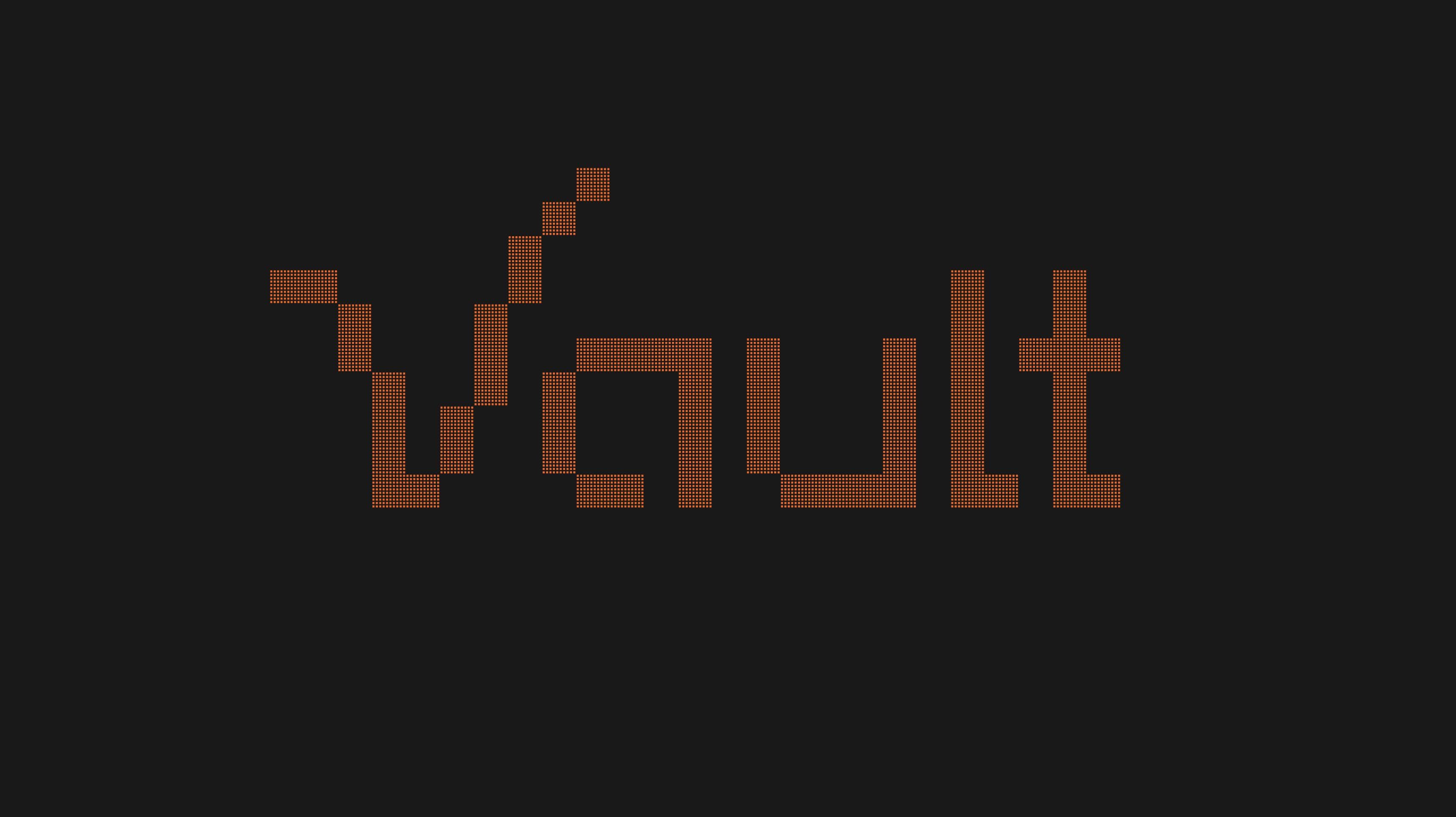Vault wordmark rendered as an orange dot/pixel grid with ascending chart-line motif forming the V
